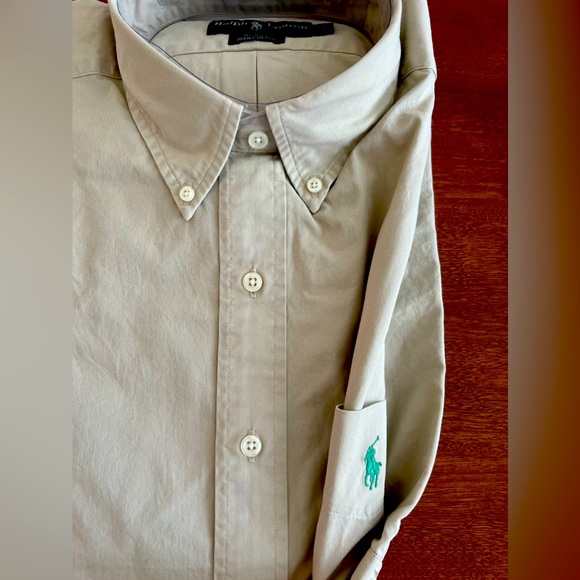Khaki Ralph Lauren Long Sleeve Blake 100% Cotton, Sz Large - Picture 1 of 3